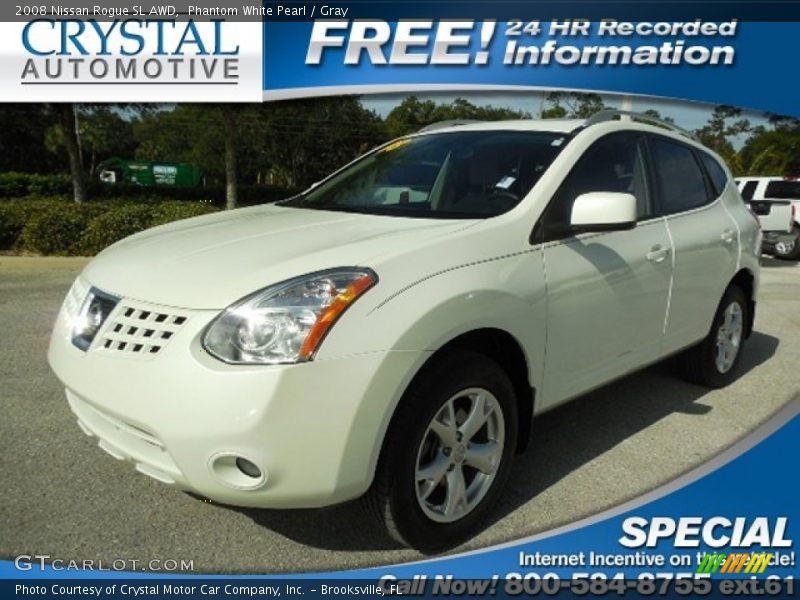 Phantom White Pearl / Gray 2008 Nissan Rogue SL AWD
