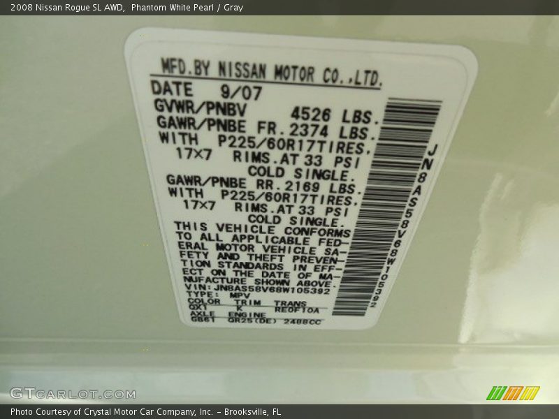 Phantom White Pearl / Gray 2008 Nissan Rogue SL AWD