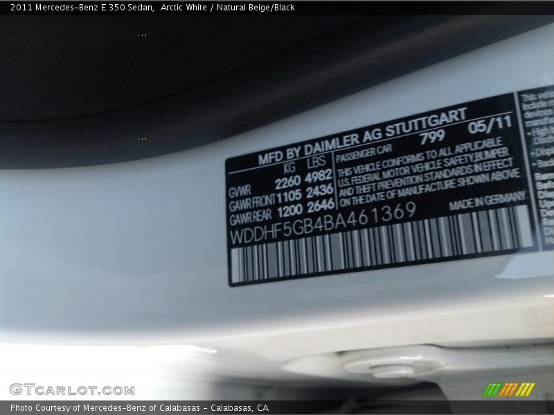 Arctic White / Natural Beige/Black 2011 Mercedes-Benz E 350 Sedan
