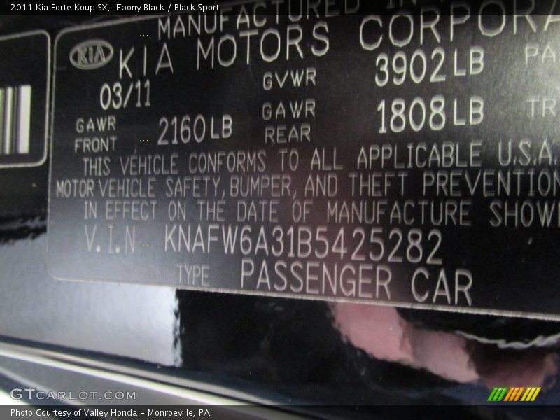 Ebony Black / Black Sport 2011 Kia Forte Koup SX