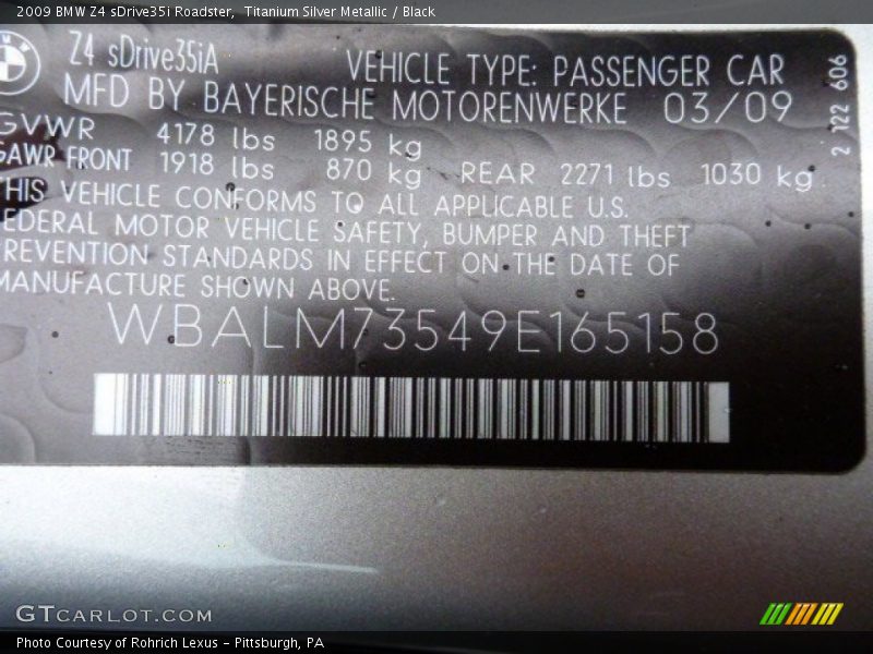 Titanium Silver Metallic / Black 2009 BMW Z4 sDrive35i Roadster