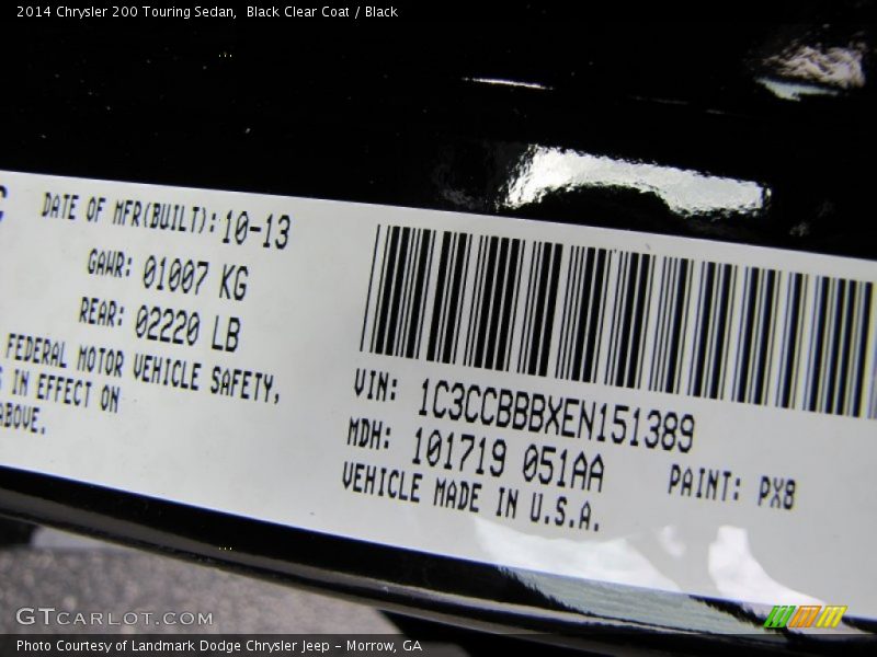 Black Clear Coat / Black 2014 Chrysler 200 Touring Sedan