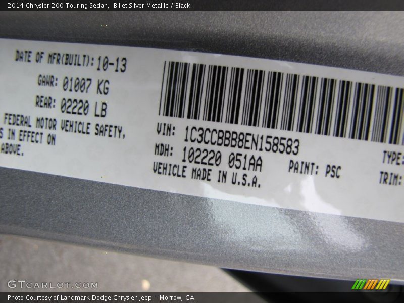 Billet Silver Metallic / Black 2014 Chrysler 200 Touring Sedan