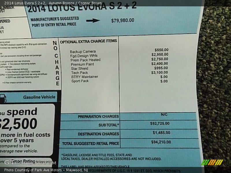  2014 Evora S 2+2 Window Sticker