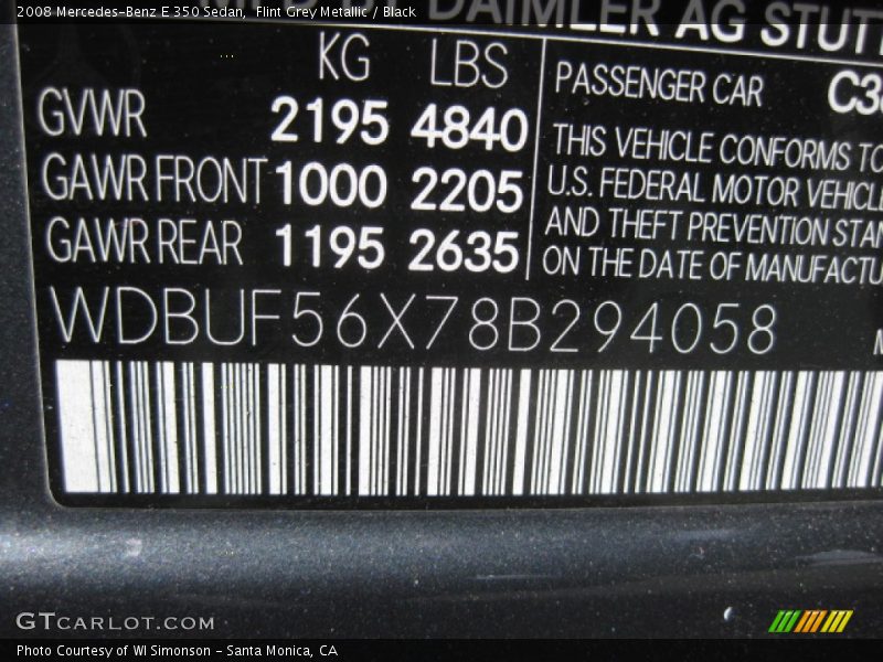 Flint Grey Metallic / Black 2008 Mercedes-Benz E 350 Sedan