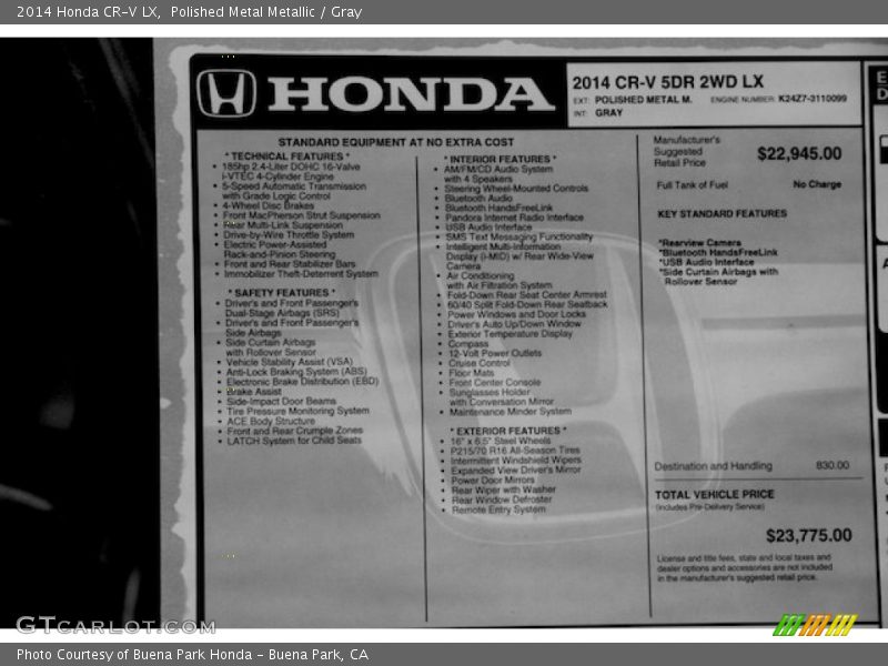  2014 CR-V LX Window Sticker