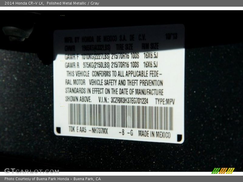 2014 CR-V LX Polished Metal Metallic Color Code NH737MX