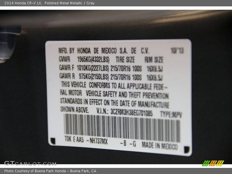 Polished Metal Metallic / Gray 2014 Honda CR-V LX