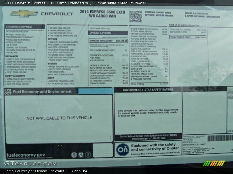 Summit White / Medium Pewter 2014 Chevrolet Express 3500 Cargo Extended WT