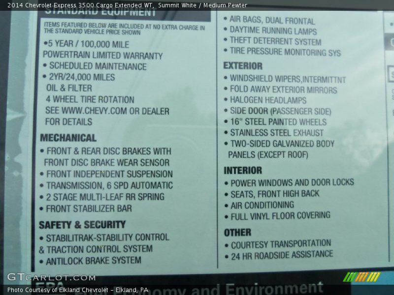 Summit White / Medium Pewter 2014 Chevrolet Express 3500 Cargo Extended WT