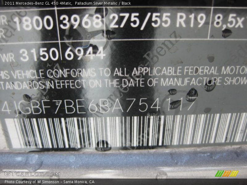 Palladium Silver Metallic / Black 2011 Mercedes-Benz GL 450 4Matic