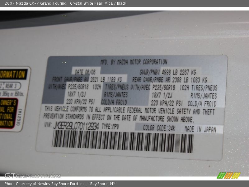 Crystal White Pearl Mica / Black 2007 Mazda CX-7 Grand Touring