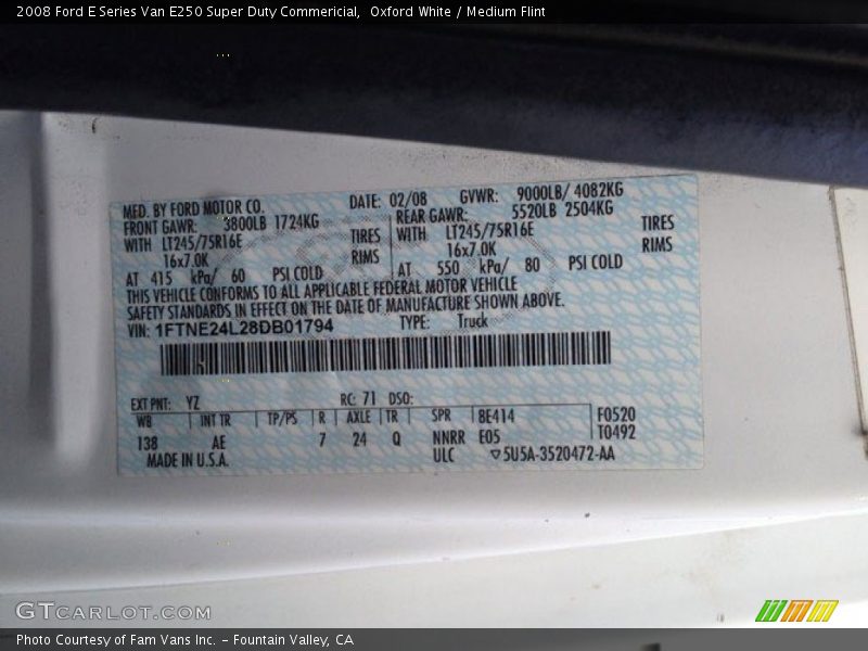 Oxford White / Medium Flint 2008 Ford E Series Van E250 Super Duty Commericial