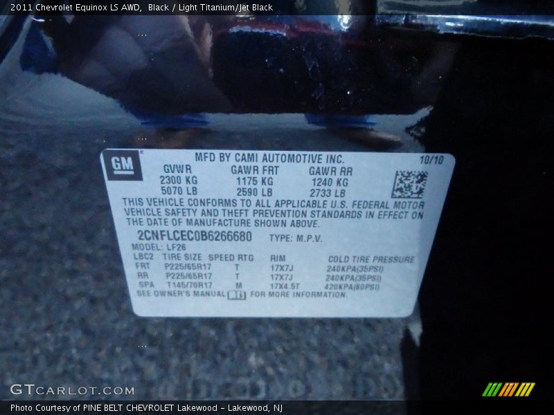 Black / Light Titanium/Jet Black 2011 Chevrolet Equinox LS AWD