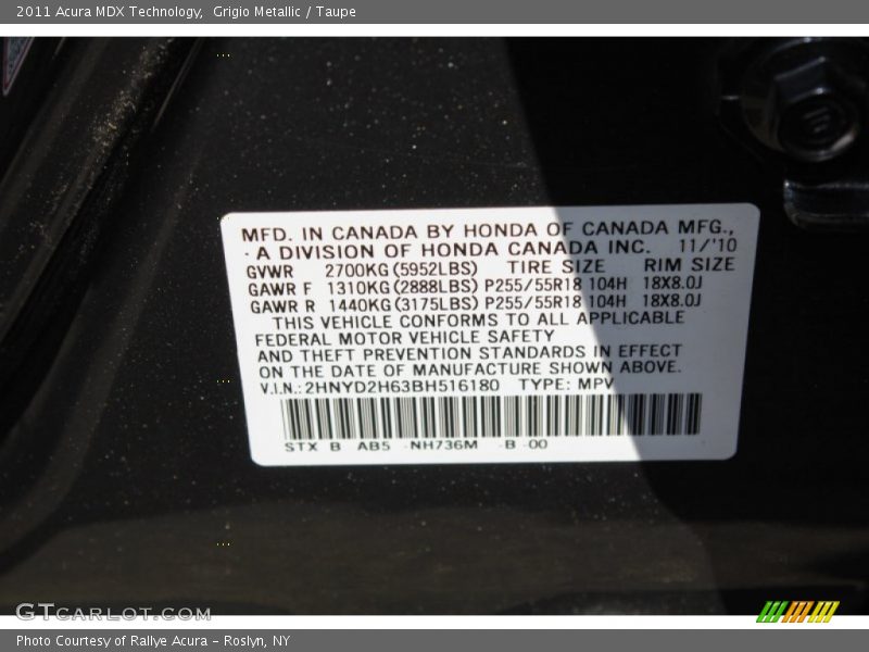 Grigio Metallic / Taupe 2011 Acura MDX Technology