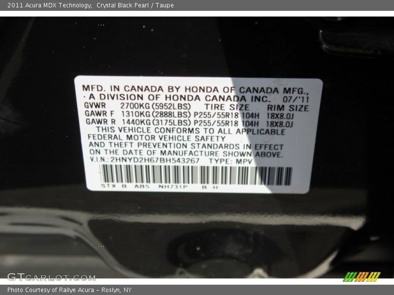 Crystal Black Pearl / Taupe 2011 Acura MDX Technology