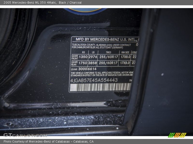 Black / Charcoal 2005 Mercedes-Benz ML 350 4Matic
