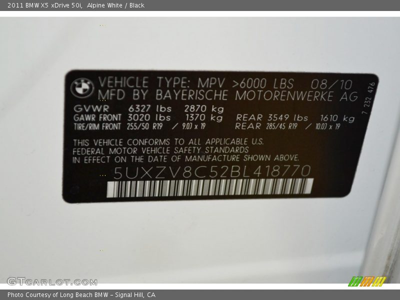Alpine White / Black 2011 BMW X5 xDrive 50i