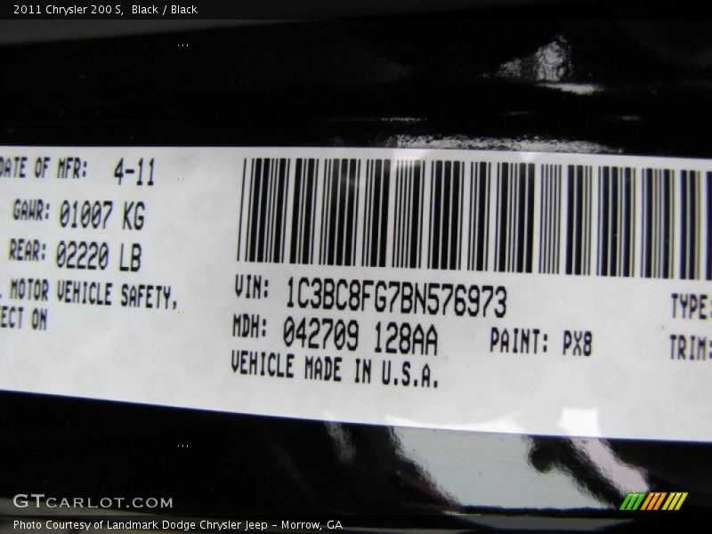 Black / Black 2011 Chrysler 200 S