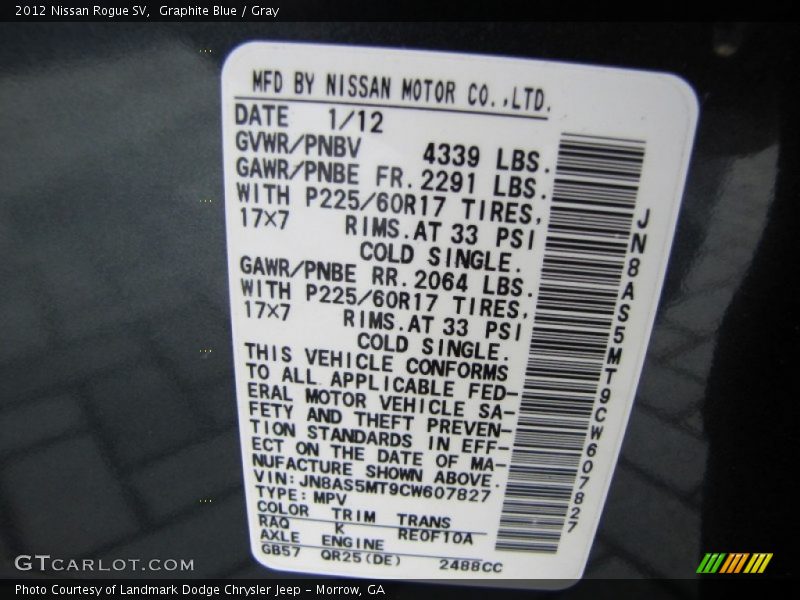 Graphite Blue / Gray 2012 Nissan Rogue SV