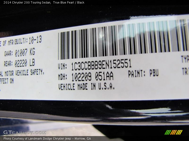 True Blue Pearl / Black 2014 Chrysler 200 Touring Sedan