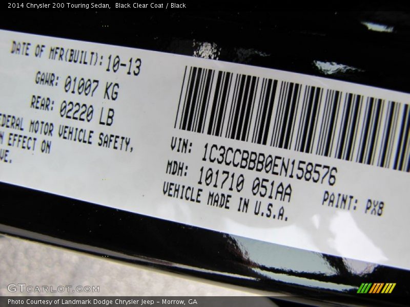 Black Clear Coat / Black 2014 Chrysler 200 Touring Sedan