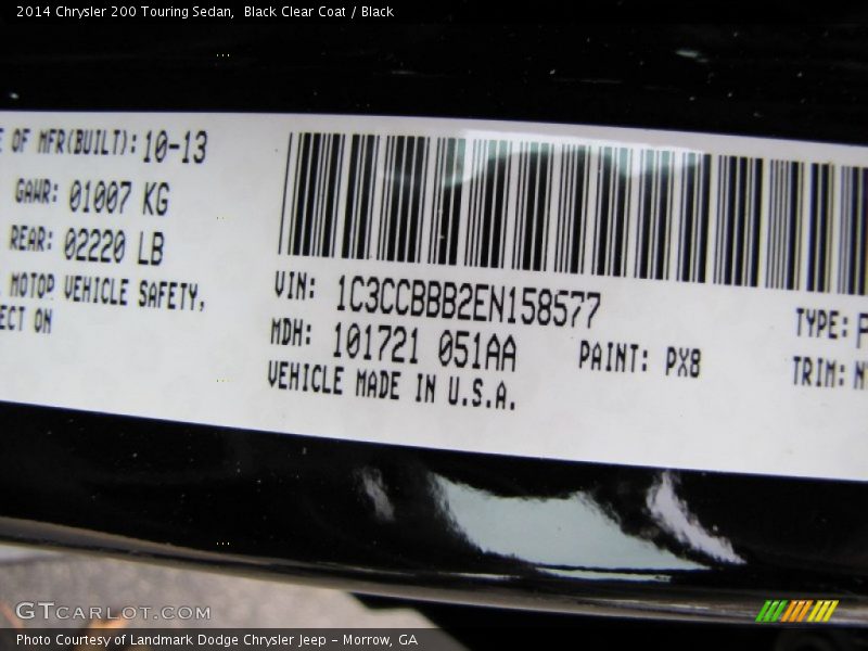 Black Clear Coat / Black 2014 Chrysler 200 Touring Sedan
