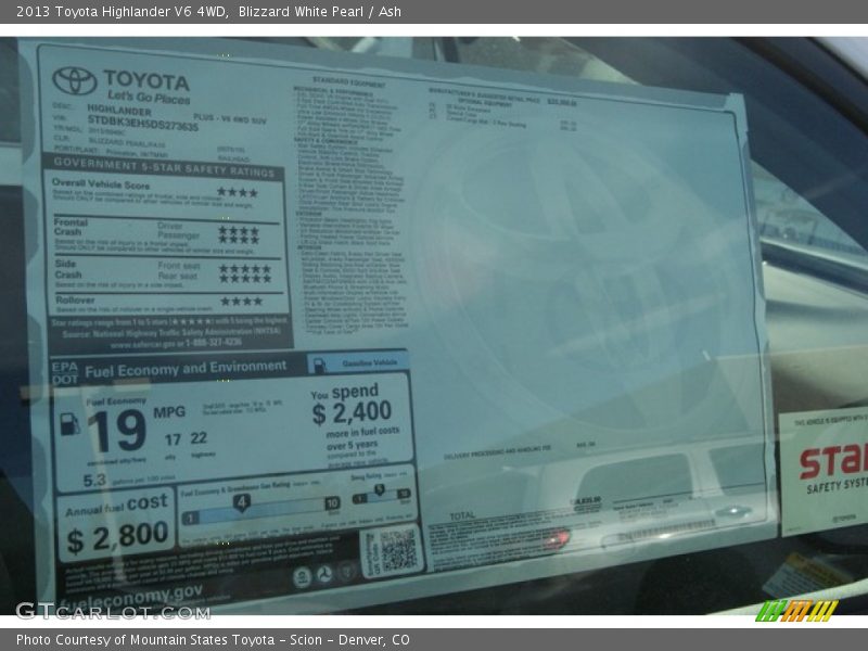 Blizzard White Pearl / Ash 2013 Toyota Highlander V6 4WD