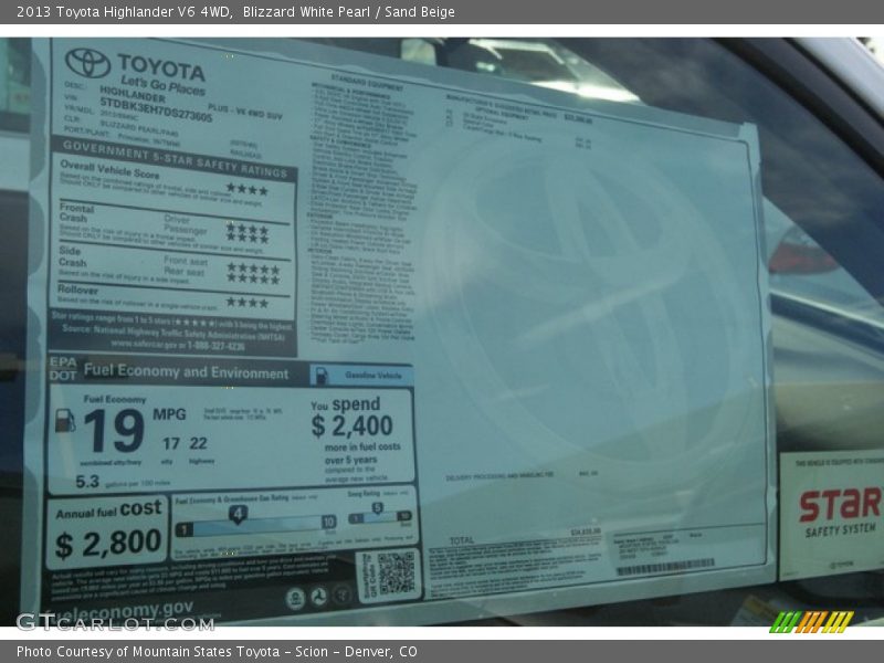 Blizzard White Pearl / Sand Beige 2013 Toyota Highlander V6 4WD