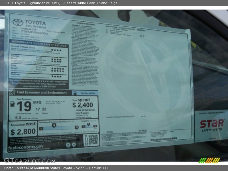 Blizzard White Pearl / Sand Beige 2013 Toyota Highlander V6 4WD