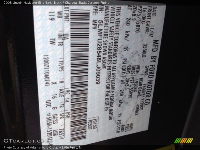 Black / Charcoal Black/Caramel Piping 2008 Lincoln Navigator Elite 4x4