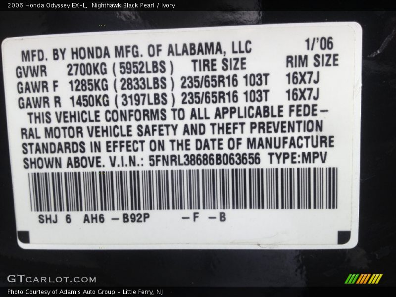 Nighthawk Black Pearl / Ivory 2006 Honda Odyssey EX-L