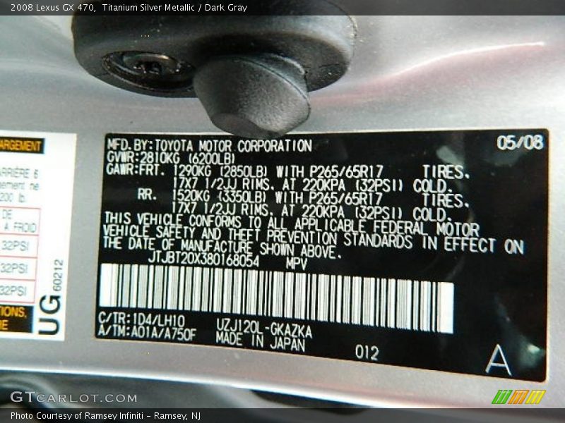 Titanium Silver Metallic / Dark Gray 2008 Lexus GX 470