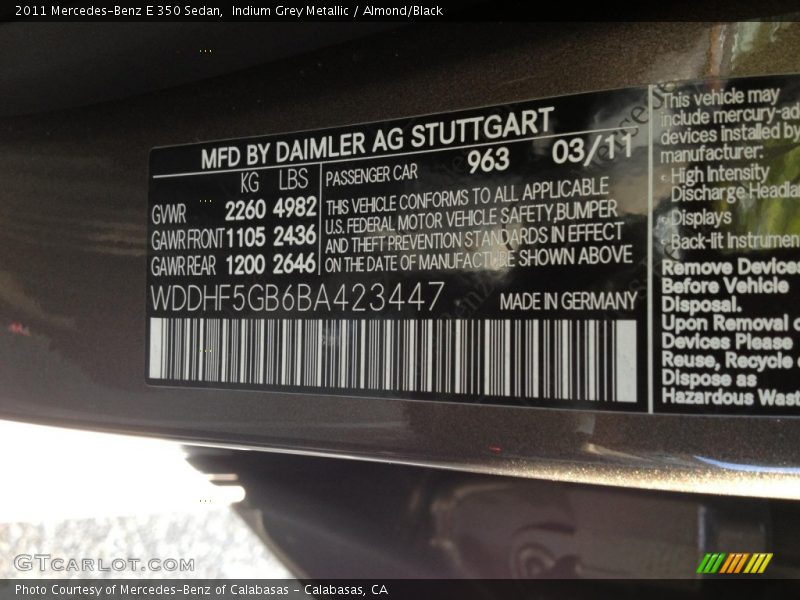 Indium Grey Metallic / Almond/Black 2011 Mercedes-Benz E 350 Sedan