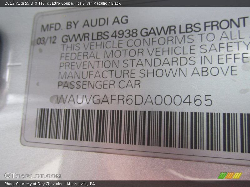 Ice Silver Metallic / Black 2013 Audi S5 3.0 TFSI quattro Coupe