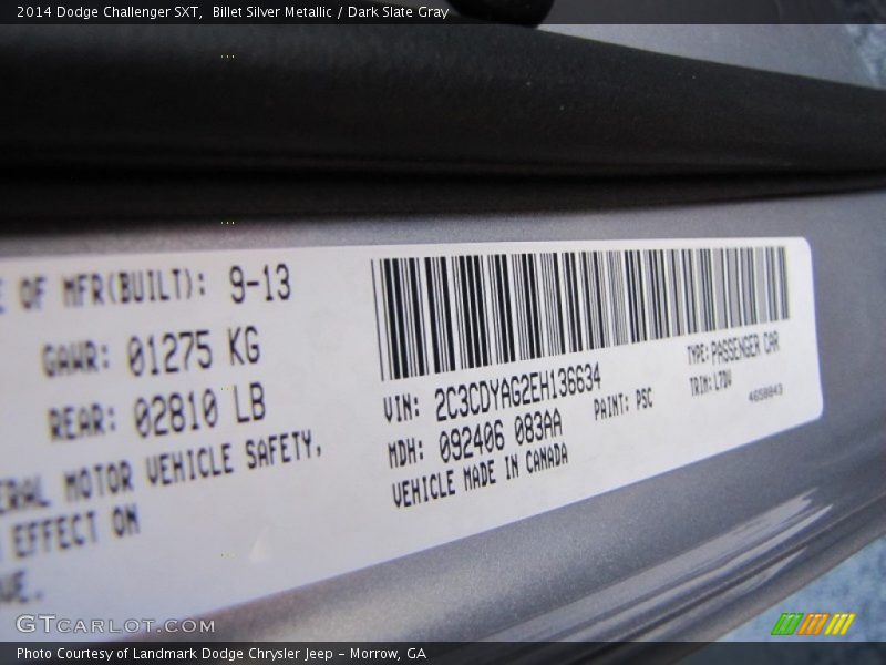 Billet Silver Metallic / Dark Slate Gray 2014 Dodge Challenger SXT