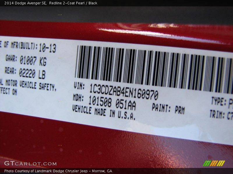 Redline 2-Coat Pearl / Black 2014 Dodge Avenger SE