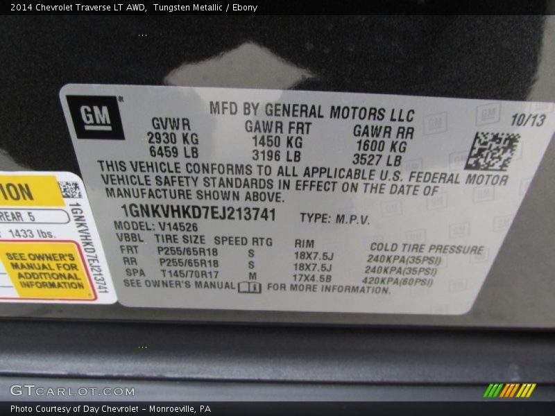 Tungsten Metallic / Ebony 2014 Chevrolet Traverse LT AWD