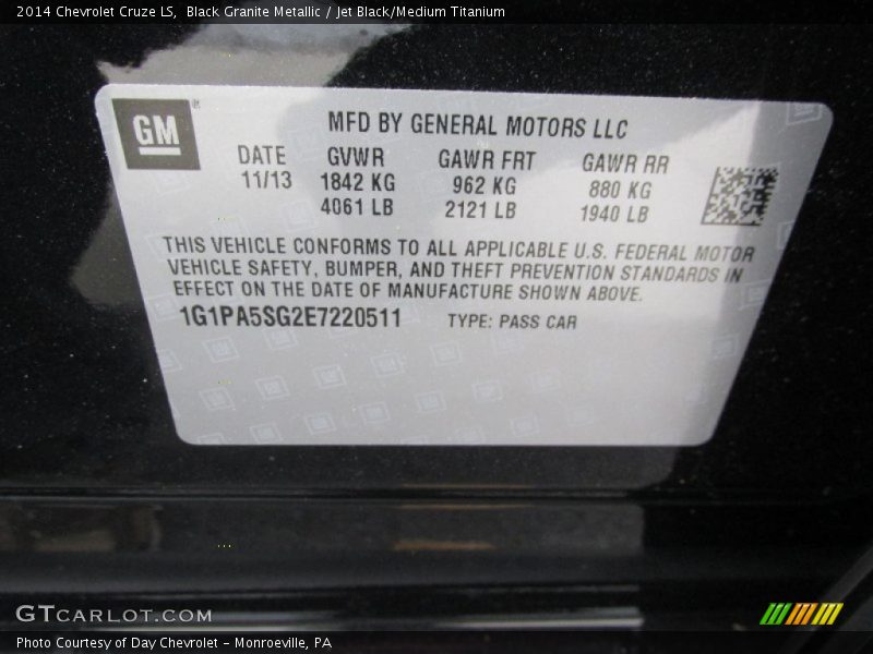 Black Granite Metallic / Jet Black/Medium Titanium 2014 Chevrolet Cruze LS