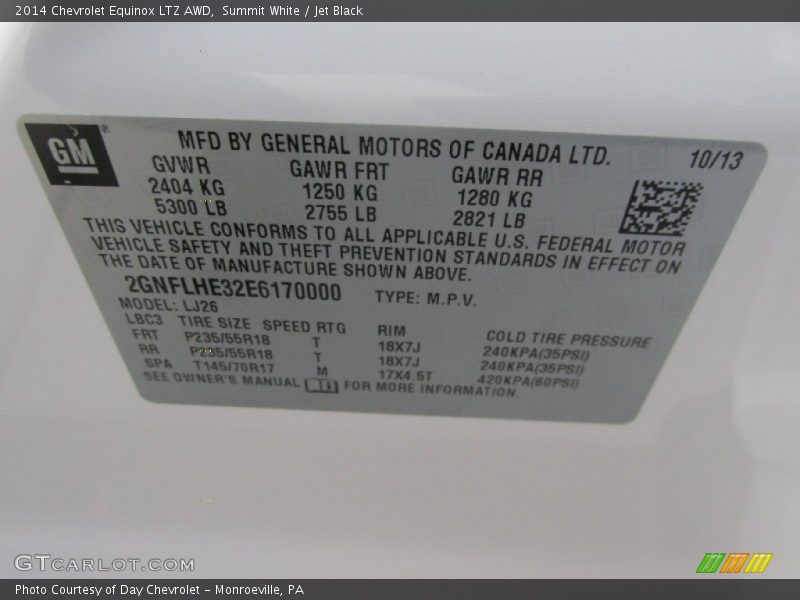 Summit White / Jet Black 2014 Chevrolet Equinox LTZ AWD