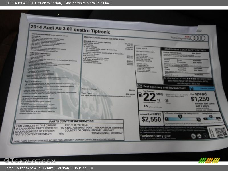 Glacier White Metallic / Black 2014 Audi A6 3.0T quattro Sedan