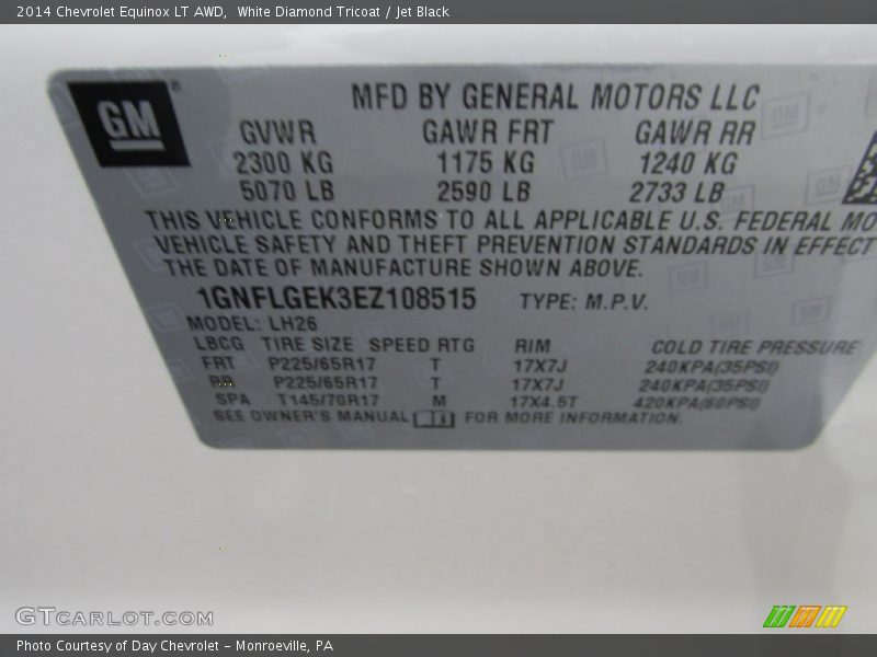White Diamond Tricoat / Jet Black 2014 Chevrolet Equinox LT AWD