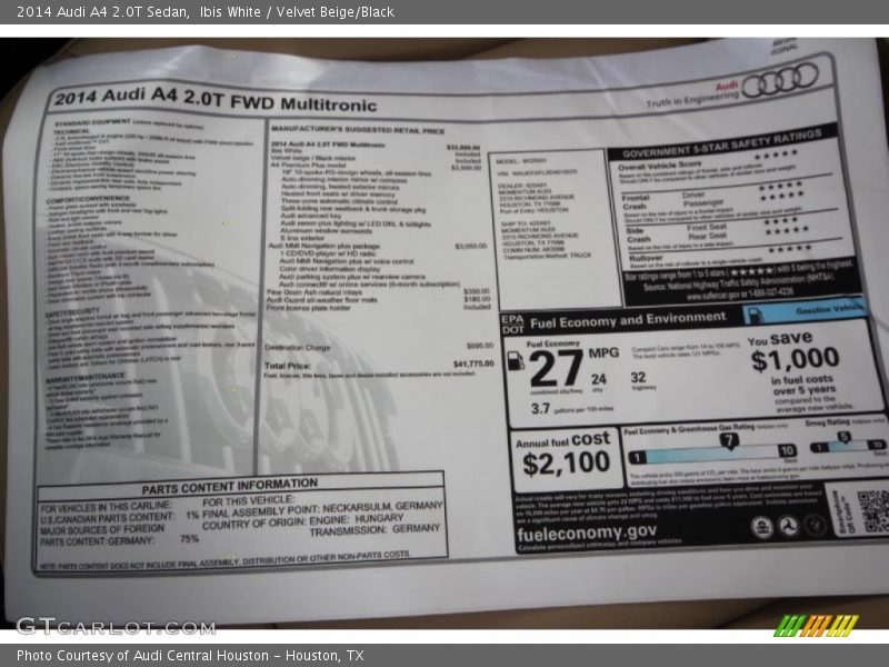 Ibis White / Velvet Beige/Black 2014 Audi A4 2.0T Sedan