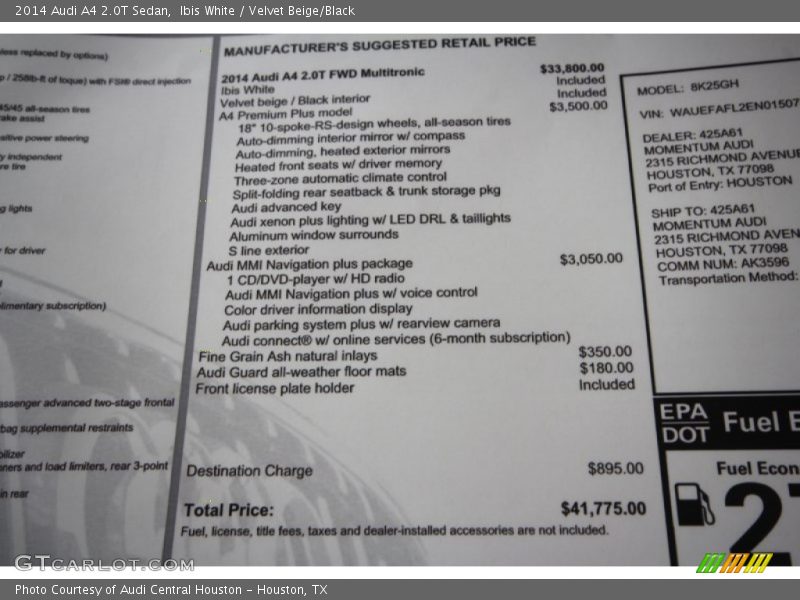 Ibis White / Velvet Beige/Black 2014 Audi A4 2.0T Sedan