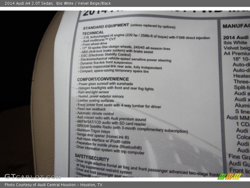 Ibis White / Velvet Beige/Black 2014 Audi A4 2.0T Sedan