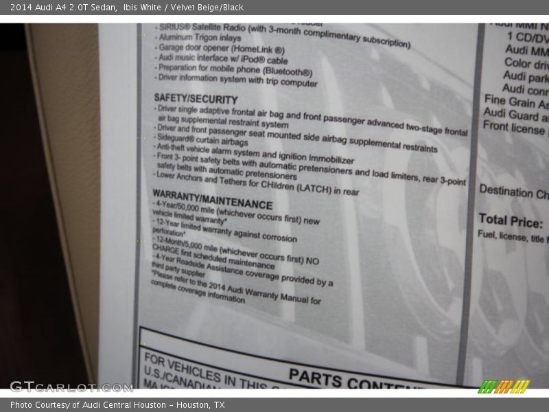 Ibis White / Velvet Beige/Black 2014 Audi A4 2.0T Sedan