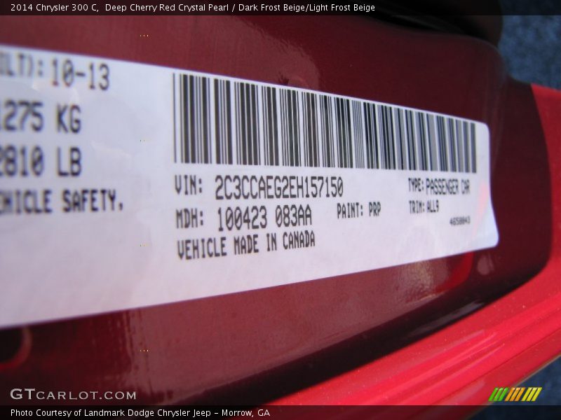 2014 300 C Deep Cherry Red Crystal Pearl Color Code PRP