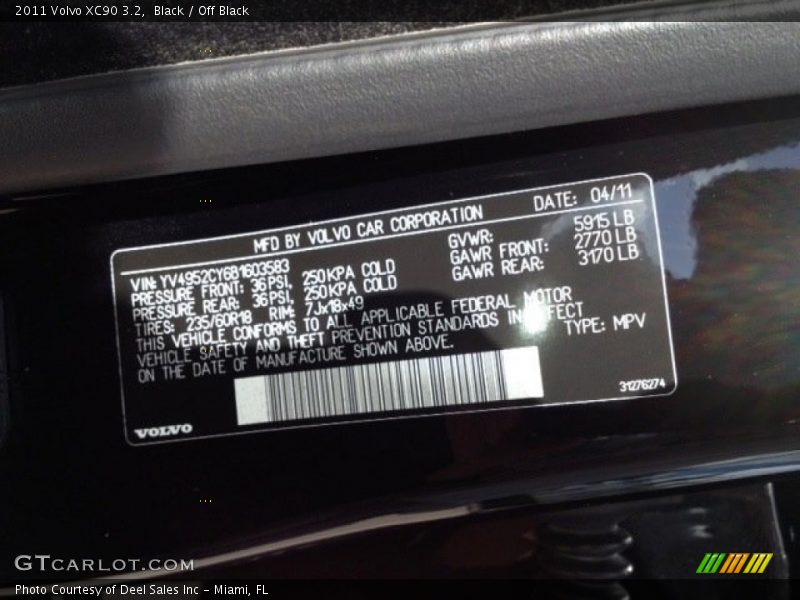 Black / Off Black 2011 Volvo XC90 3.2