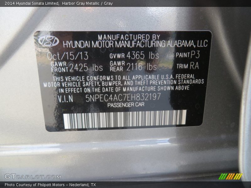 Harbor Gray Metallic / Gray 2014 Hyundai Sonata Limited