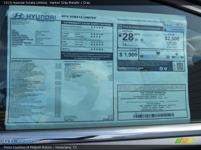 Harbor Gray Metallic / Gray 2014 Hyundai Sonata Limited